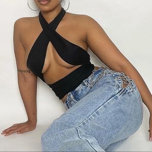 New black twist crop top M